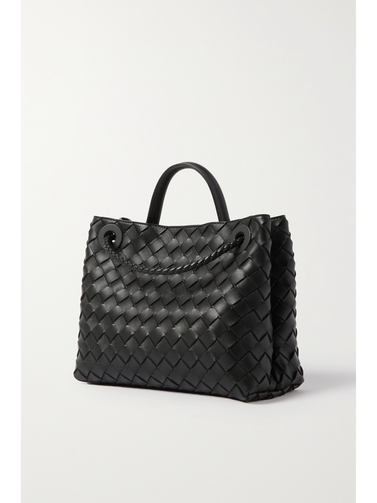 Bottega Veneta Small Andiamo Intrecciato Leather Top Handle Bag In Black