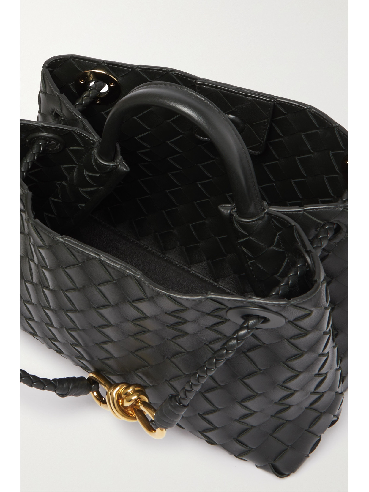 Bottega Veneta Small Andiamo Intrecciato Leather Top Handle Bag In Black