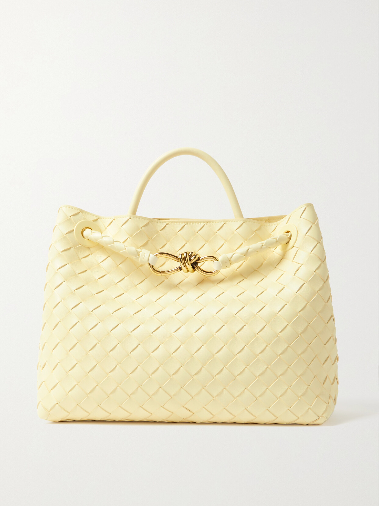 Bottega Veneta Andiamo Medium Intrecciato Leather Tote In Yellow