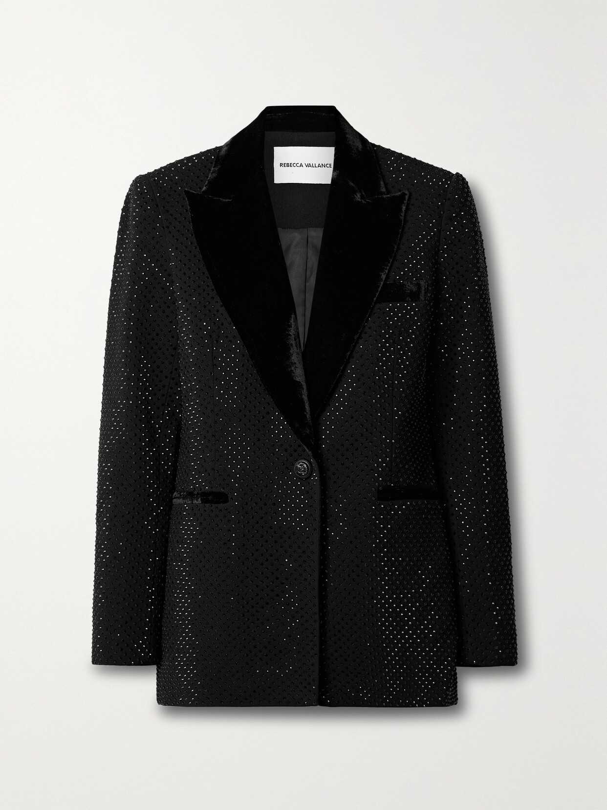 Rebecca Vallance Priscilla Velvet-trimmed Crystal-embellished Crepe Blazer In Black