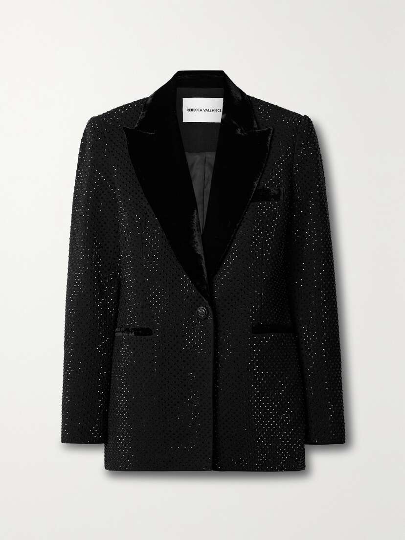 Rebecca Vallance Priscilla Velvet-trimmed Crystal-embellished Crepe Blazer