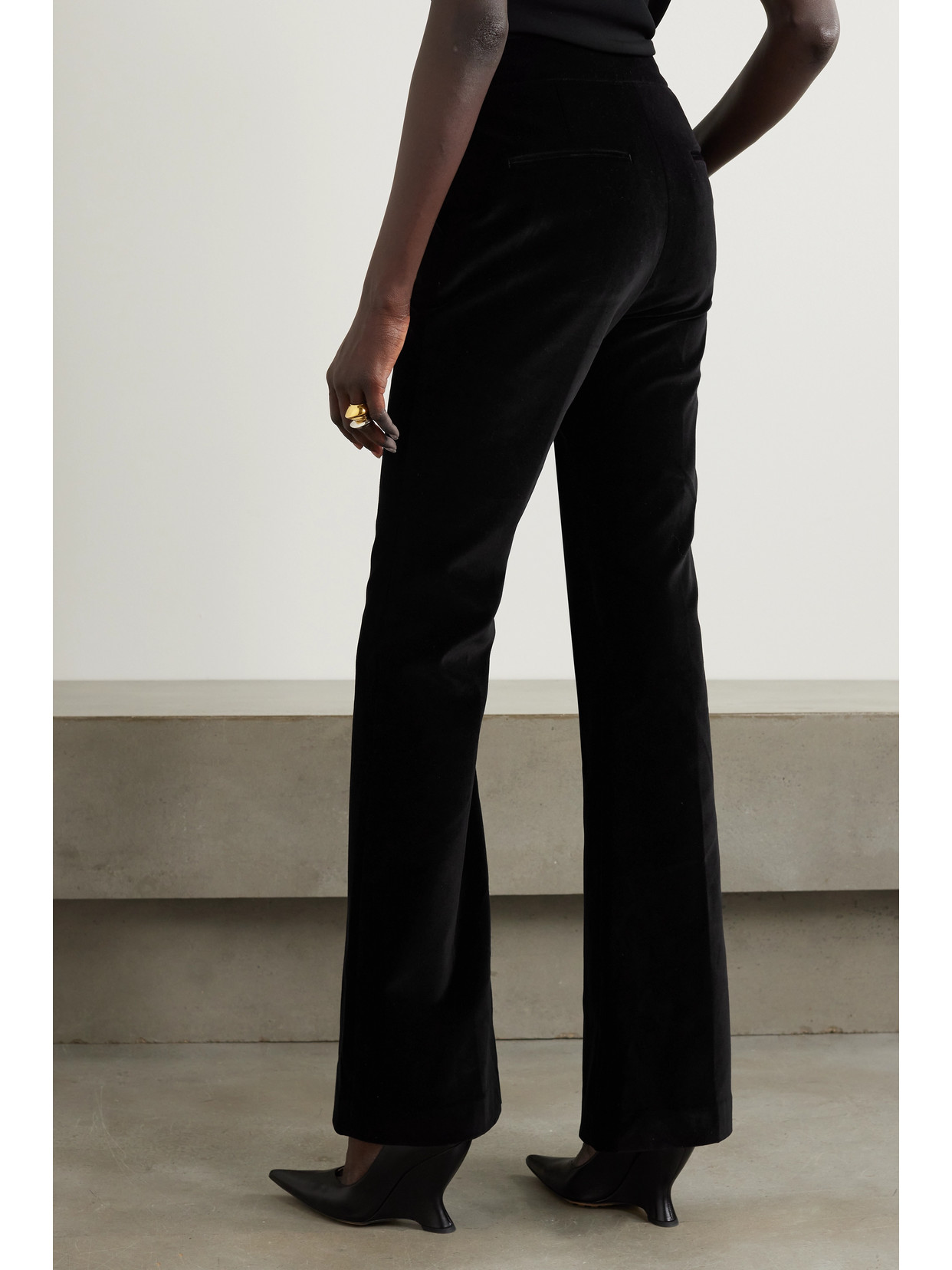 Rebecca Vallance Audrina Pleated Cotton-blend Velvet Flared Pants In Black