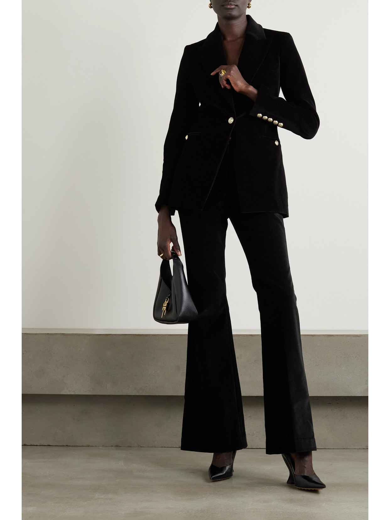 Rebecca Vallance Audrina Pleated Cotton-blend Velvet Flared Pants In Black