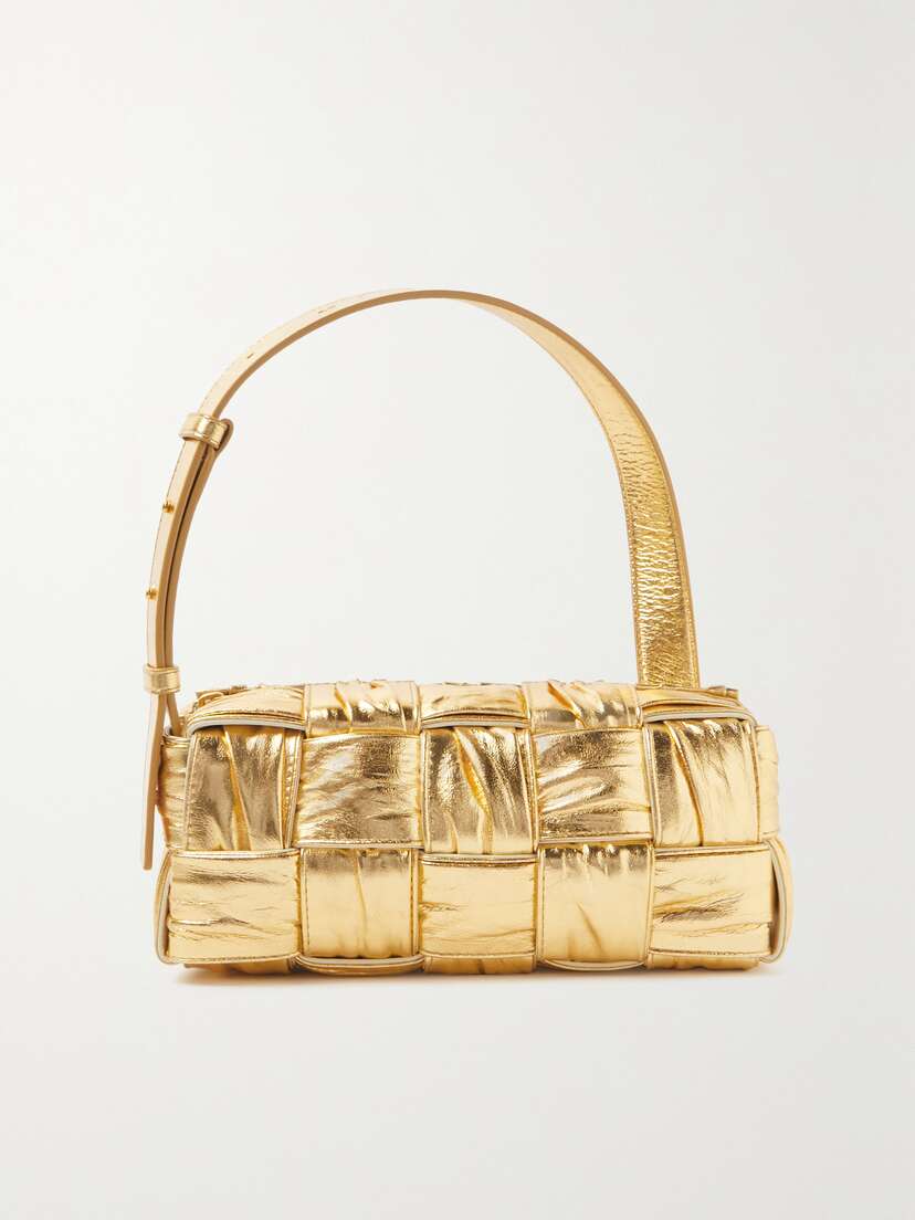 Bottega Veneta Cassette Small Intrecciato Padded Metallic Leather Shoulder Bag