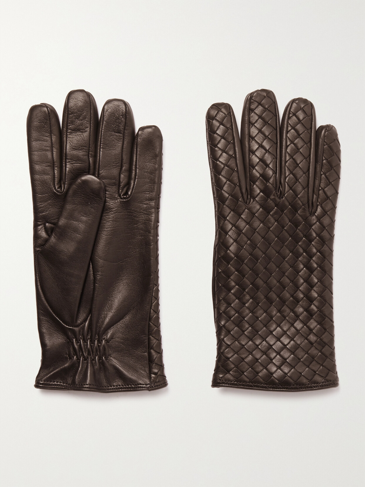 Bottega Veneta Intrecciato Leather Gloves In Brown