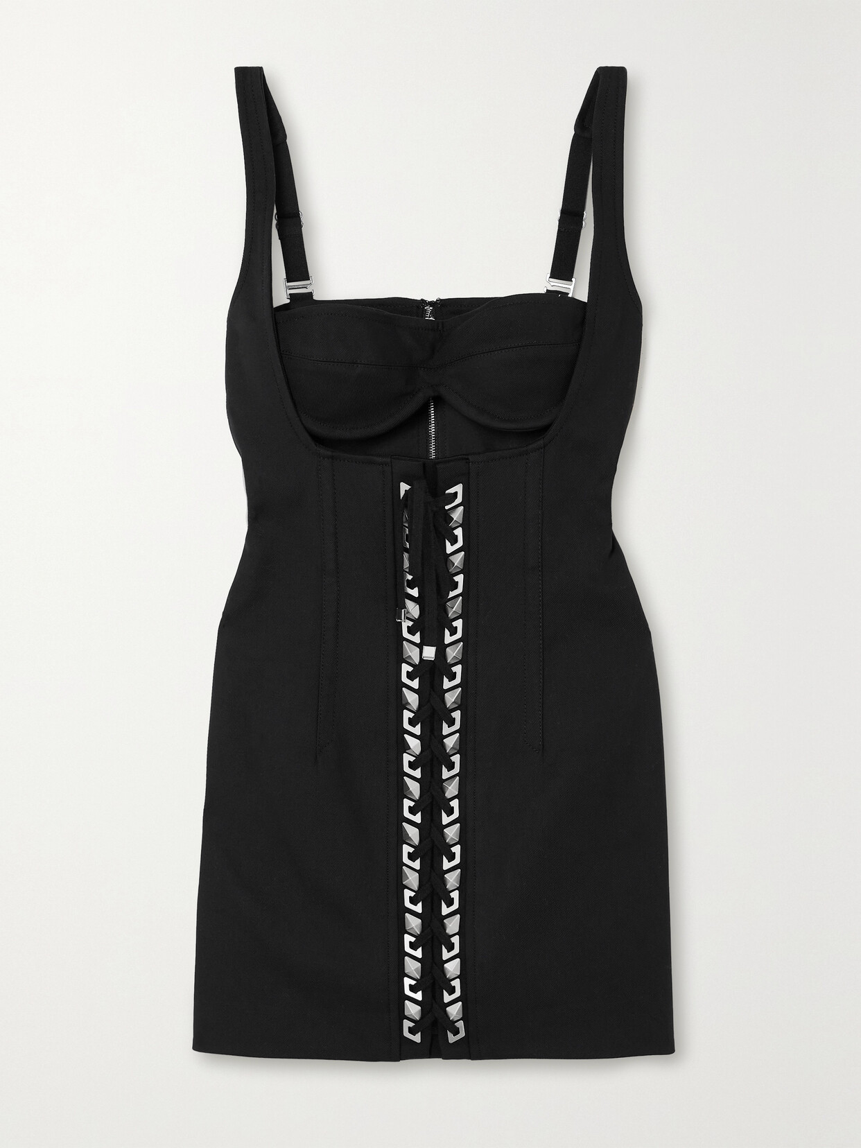 Dion Lee Studded Cutout Stretch Organic Cotton Twill Mini Dress In Black