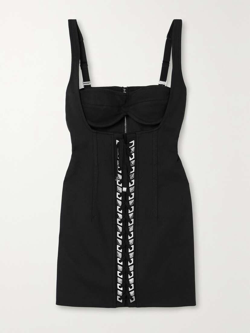 Dion Lee Studded Cutout Stretch Organic Cotton Twill Mini Dress