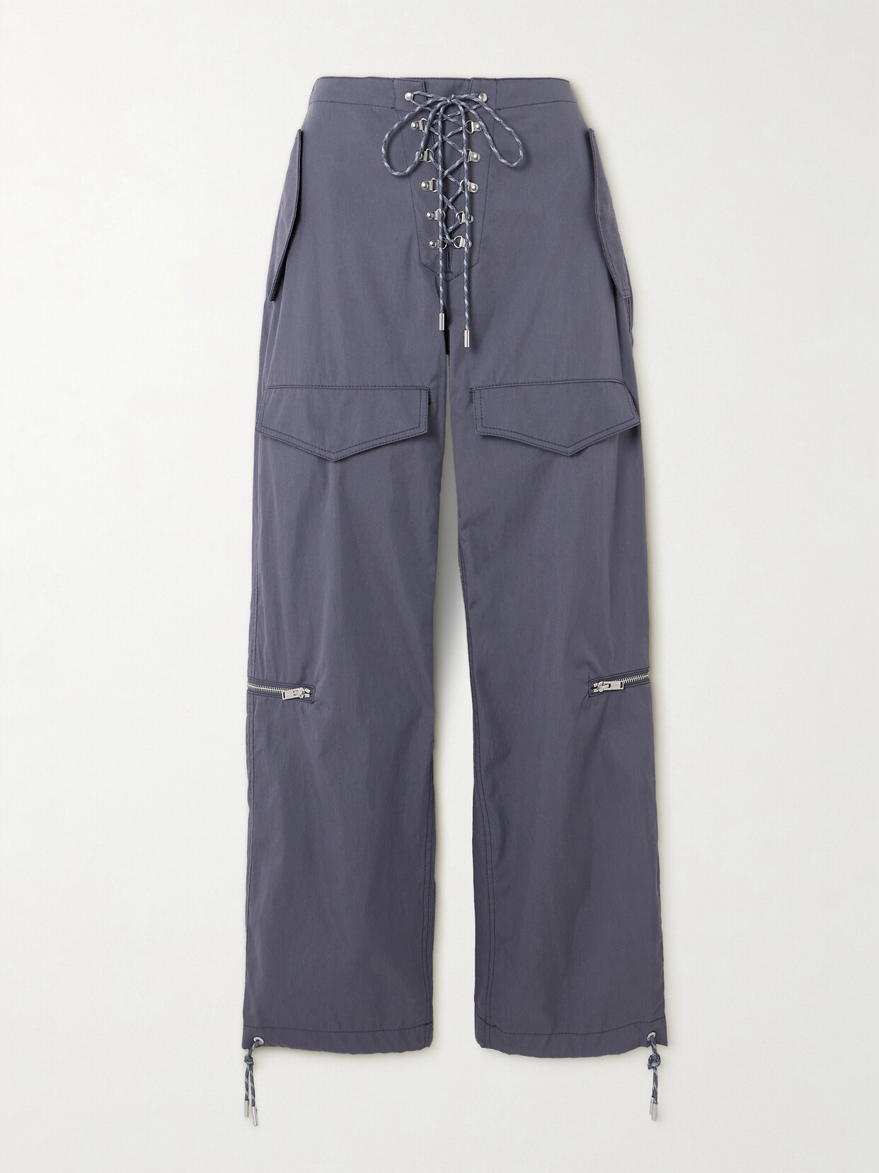 Dion Lee Lace-up Organic Cotton-blend Twill Wide-leg Pants In Gray