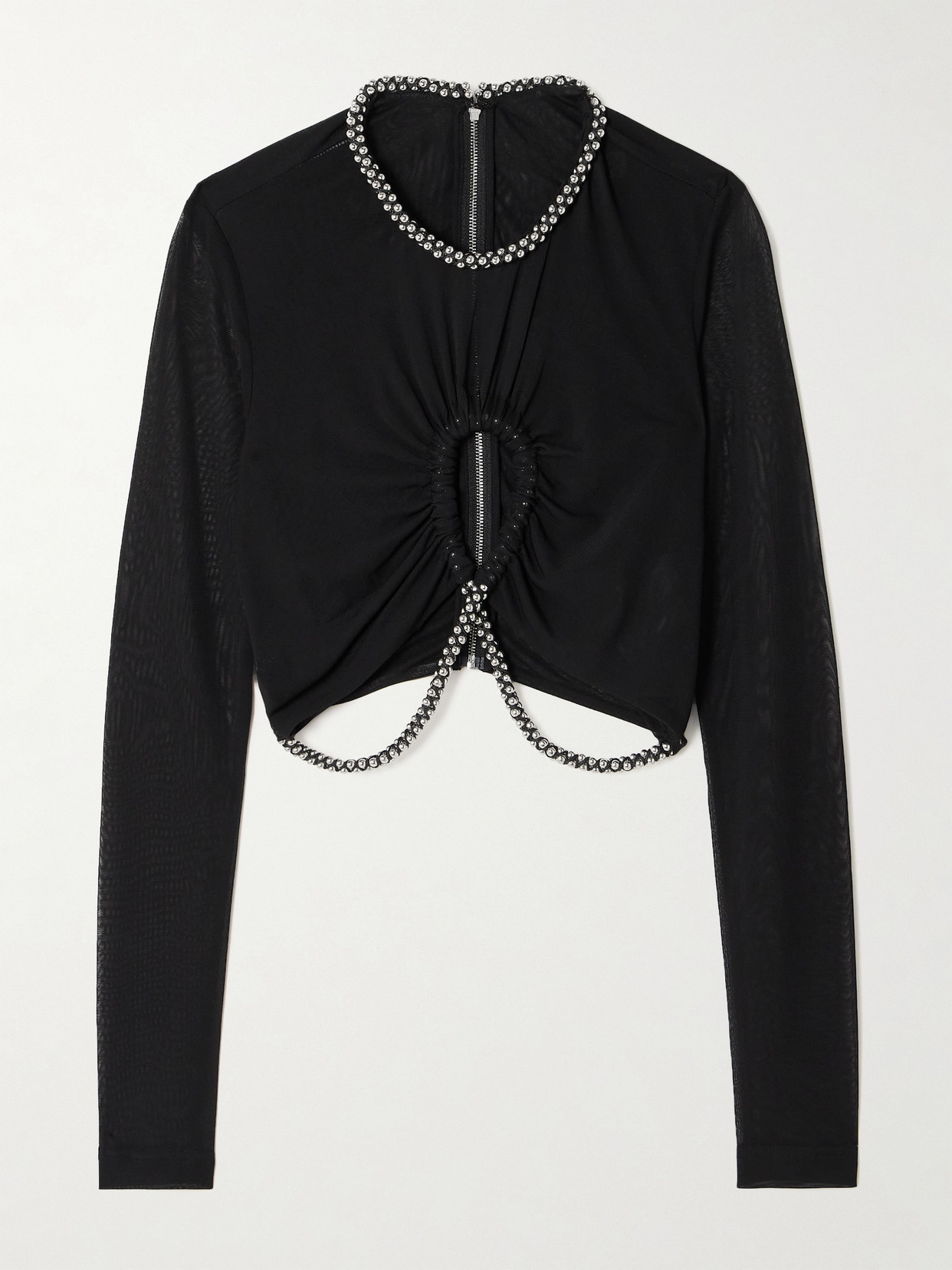 DION LEE BARBALL CUTOUT BEAD-EMBELLISHED MESH TOP