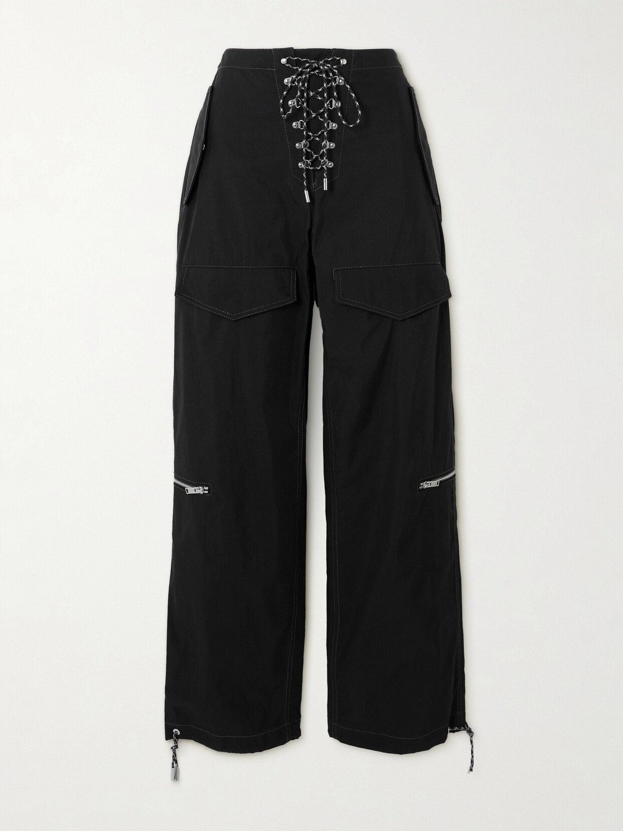 Dion Lee - Lace-up Organic Cotton-blend Twill Wide-leg Pants - Black