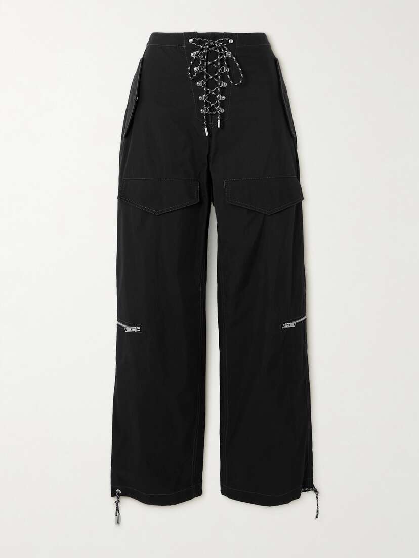 Dion Lee Lace-up Organic Cotton-blend Twill Wide-leg Pants