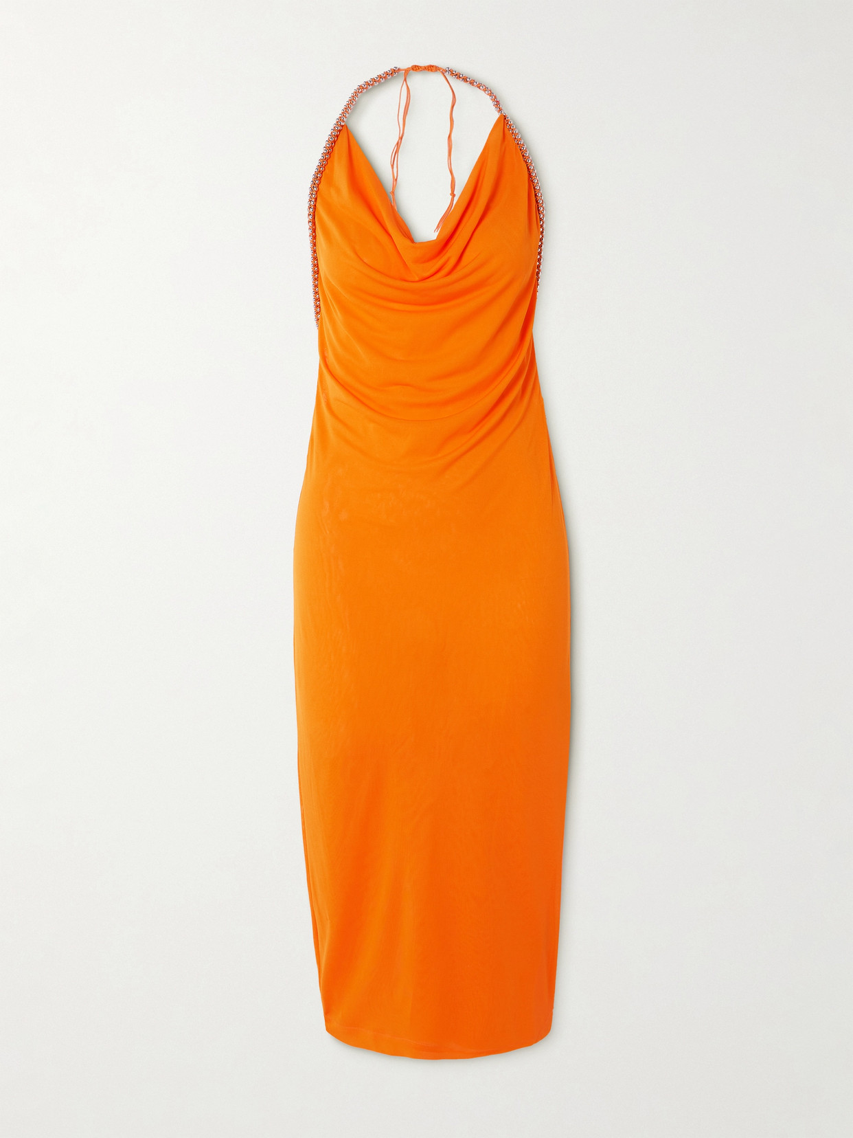 Dion Lee Barball Open-back Bead-embellished Mesh Halterneck Midi Dress In Citrine