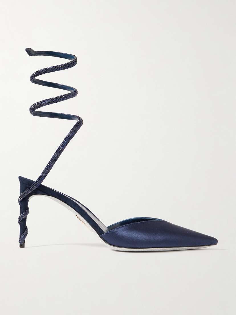 René Caovilla Margot Crystal-embellished Satin Point-toe Pumps