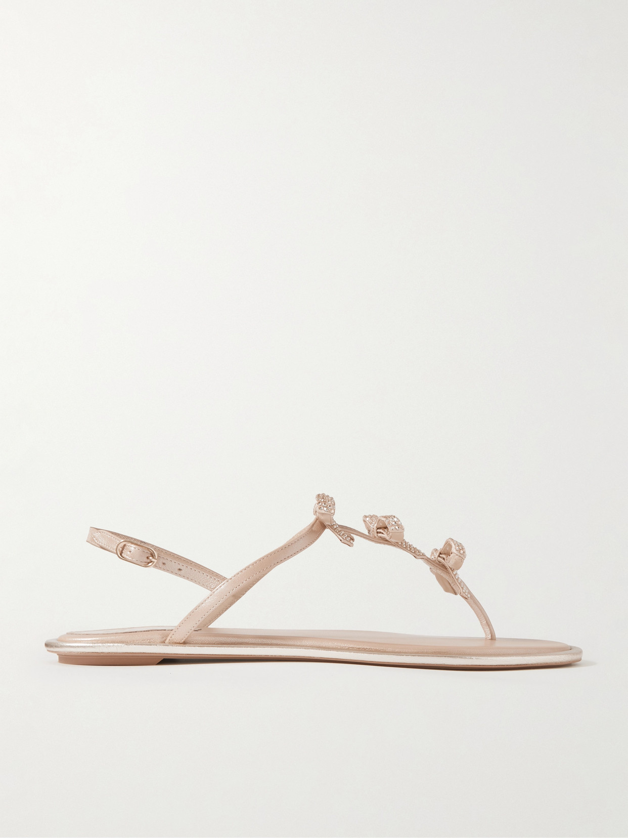 René Caovilla Caterina Bow And Crystal-embellished Metallic Leather Sandals - Neutrals