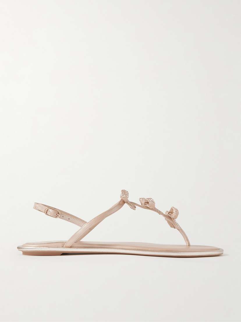 René Caovilla Caterina Bow And Crystal-embellished Metallic Leather Sandals - IT36