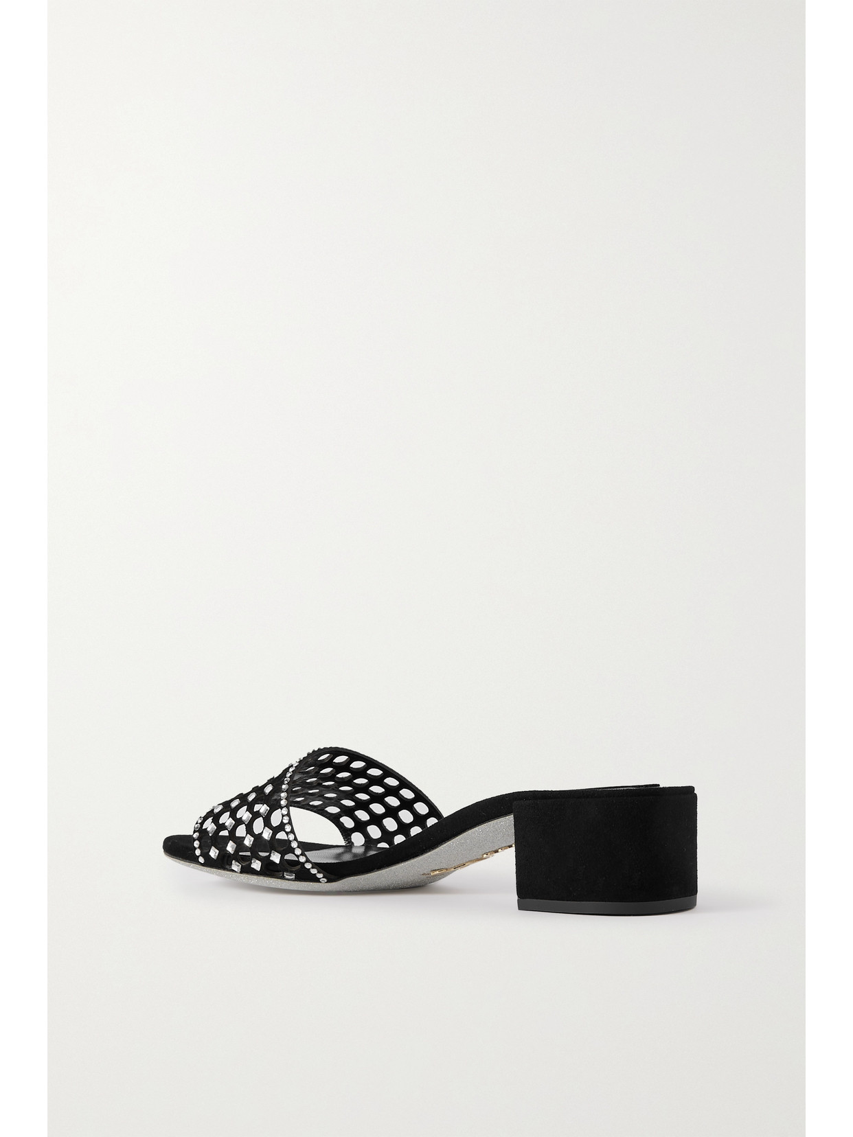 Shop René Caovilla Cutout Crystal-embellished Suede Mules In Black