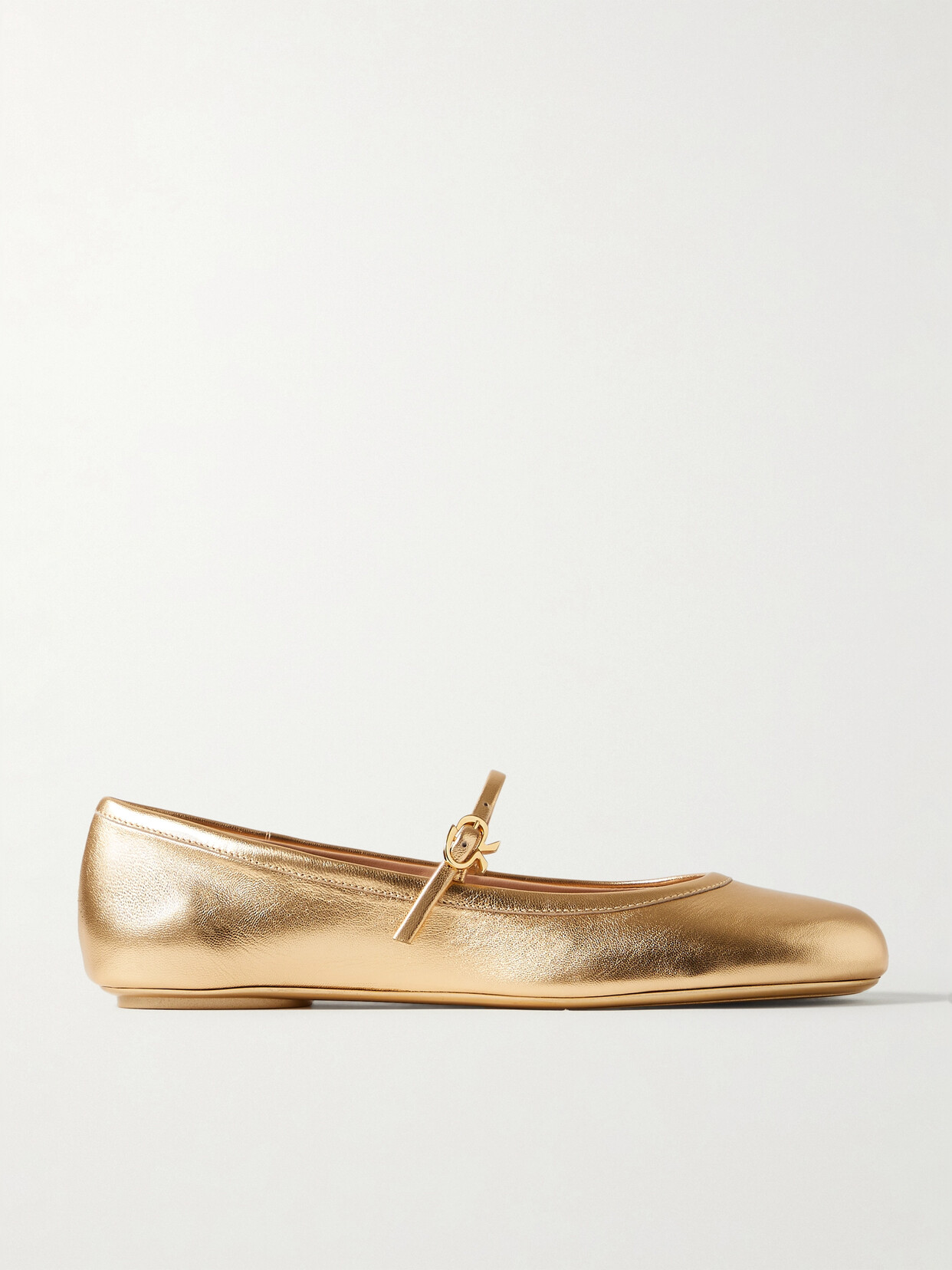 Shop Gianvito Rossi Carla Metallic Leather Mary Jane Flats In Gold