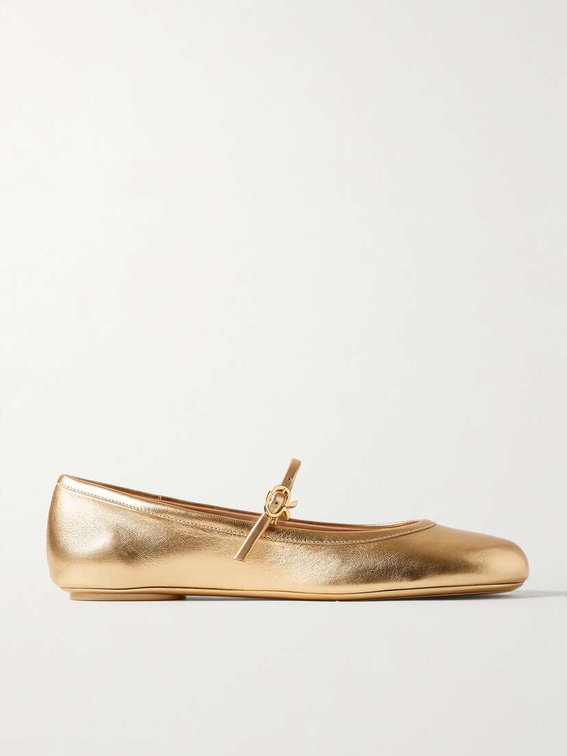 Gianvito Rossi Carla Metallic Leather Mary Jane Flats