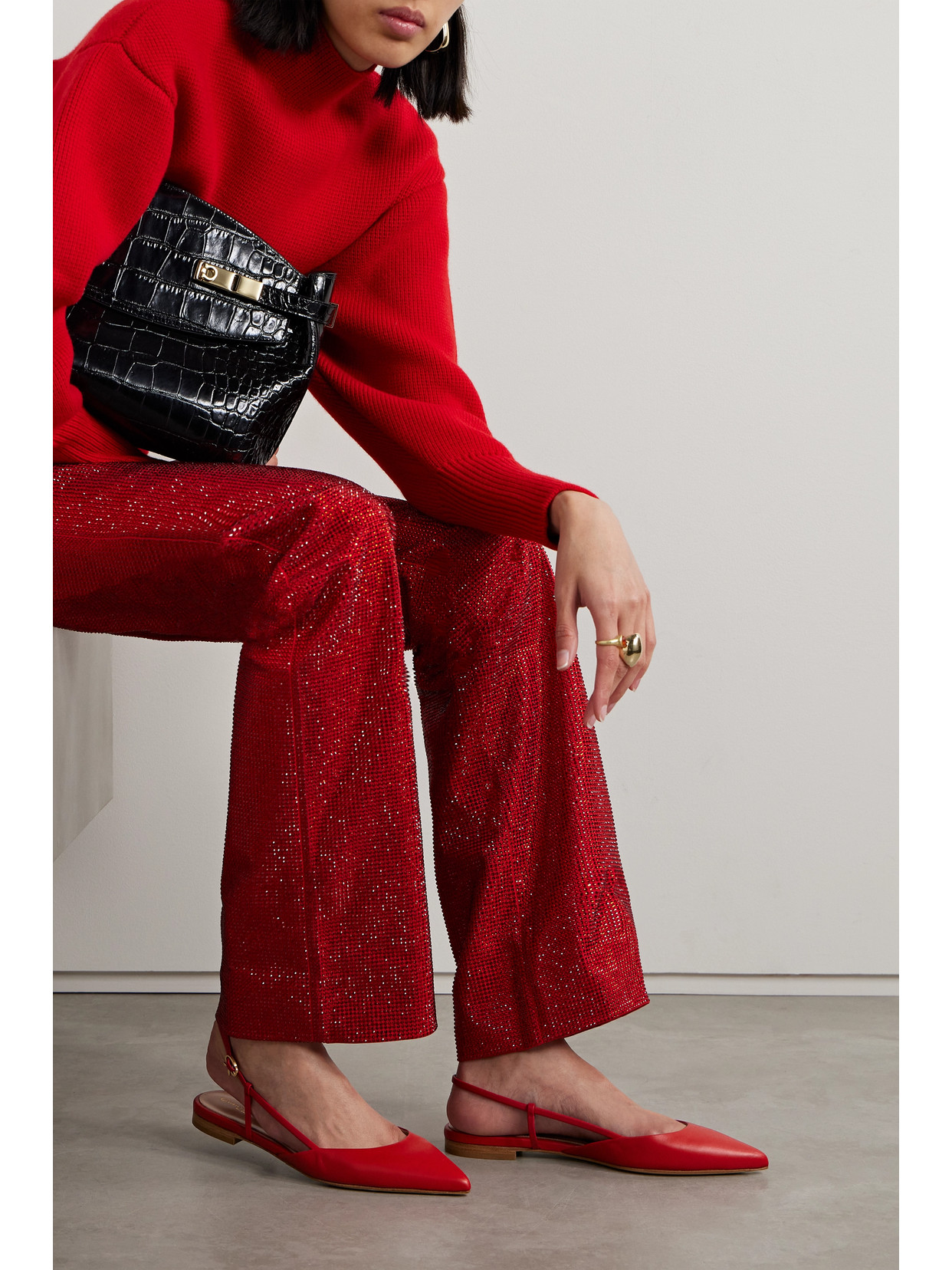 Gianvito Rossi Ascent Leather Point-toe Flats In Red