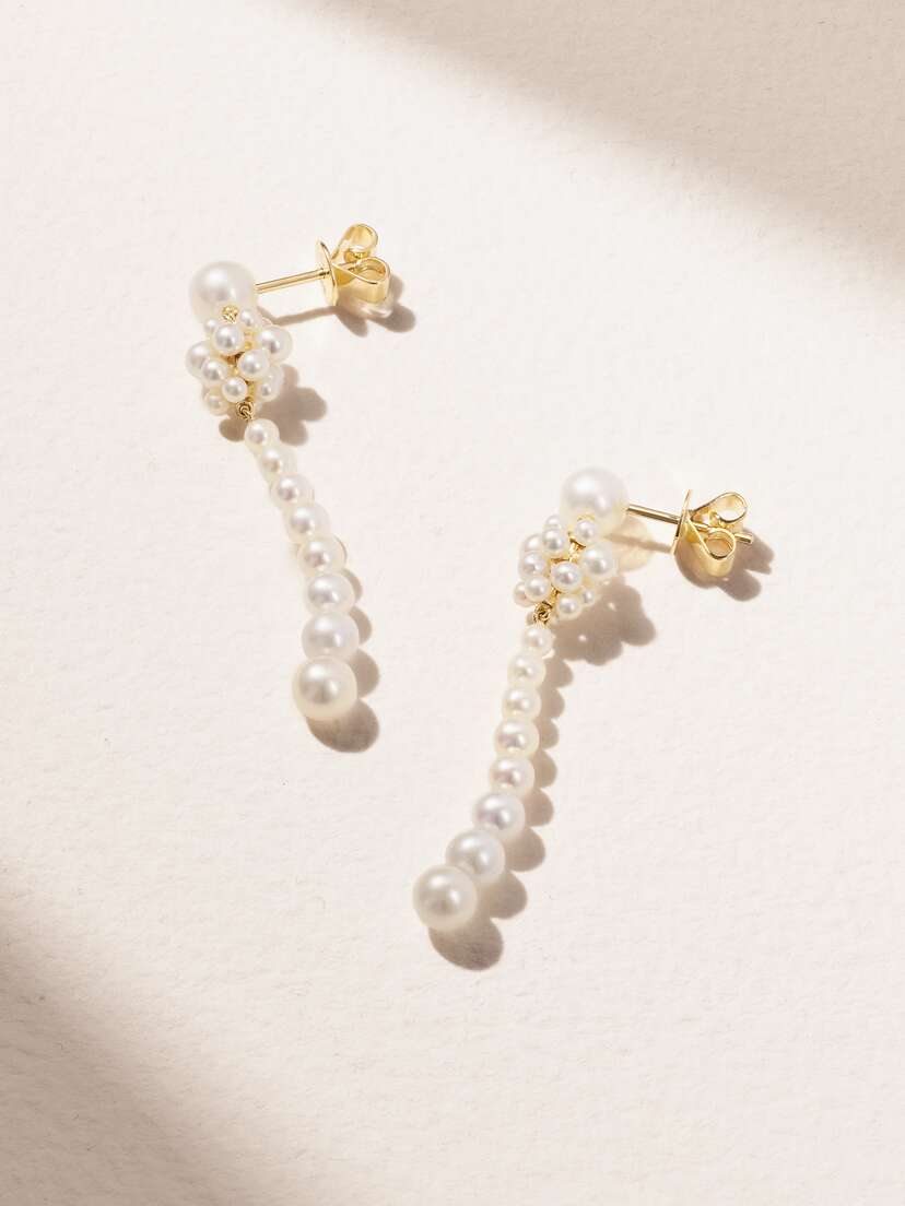 Sophie Bille Brahe Colonna 14-karat Recycled Gold Pearl Earrings
