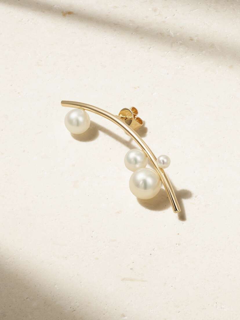 Sophie Bille Brahe Stellari Perle 14-karat eycled Gold Pearl Single Earring