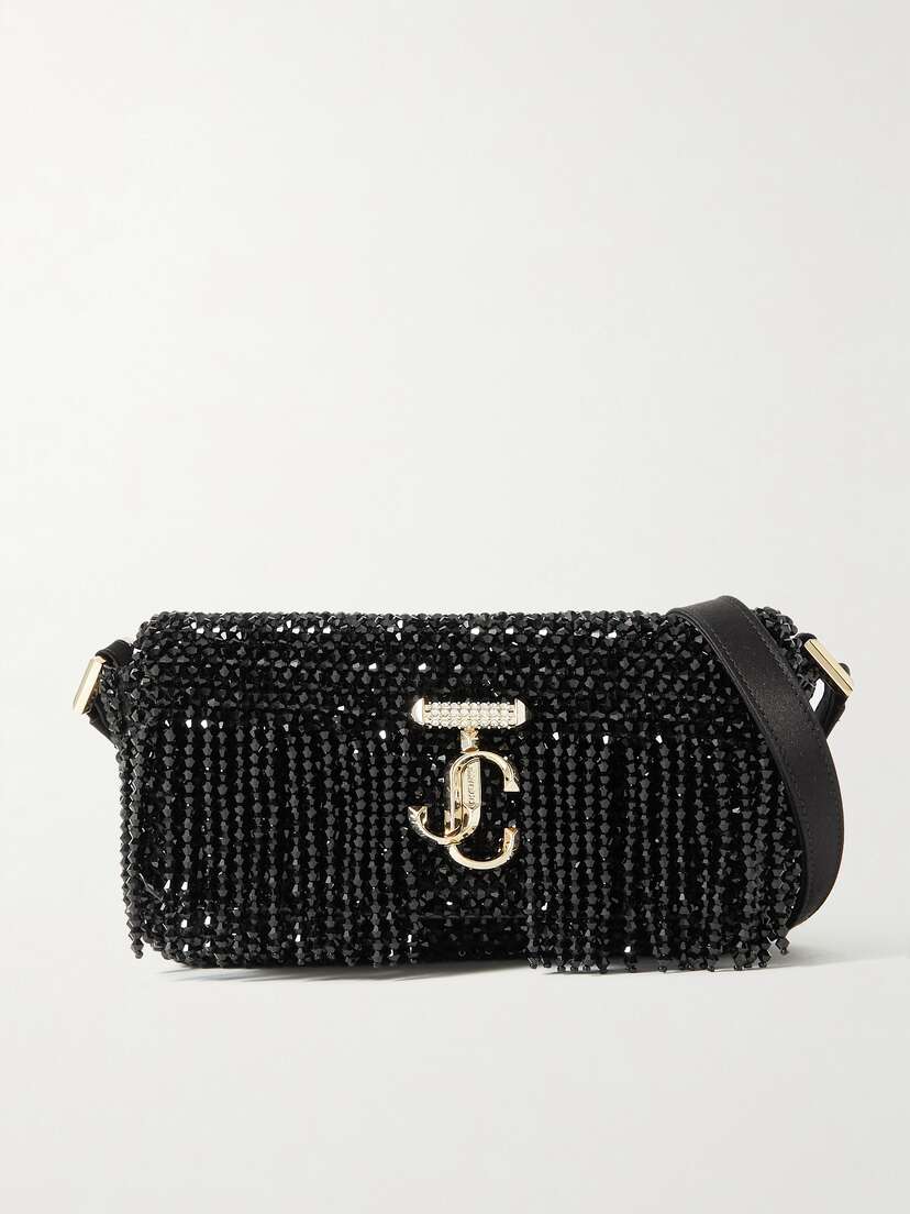 Jimmy Choo Avenue Mini Fringed Embellished Satin Shoulder Bag