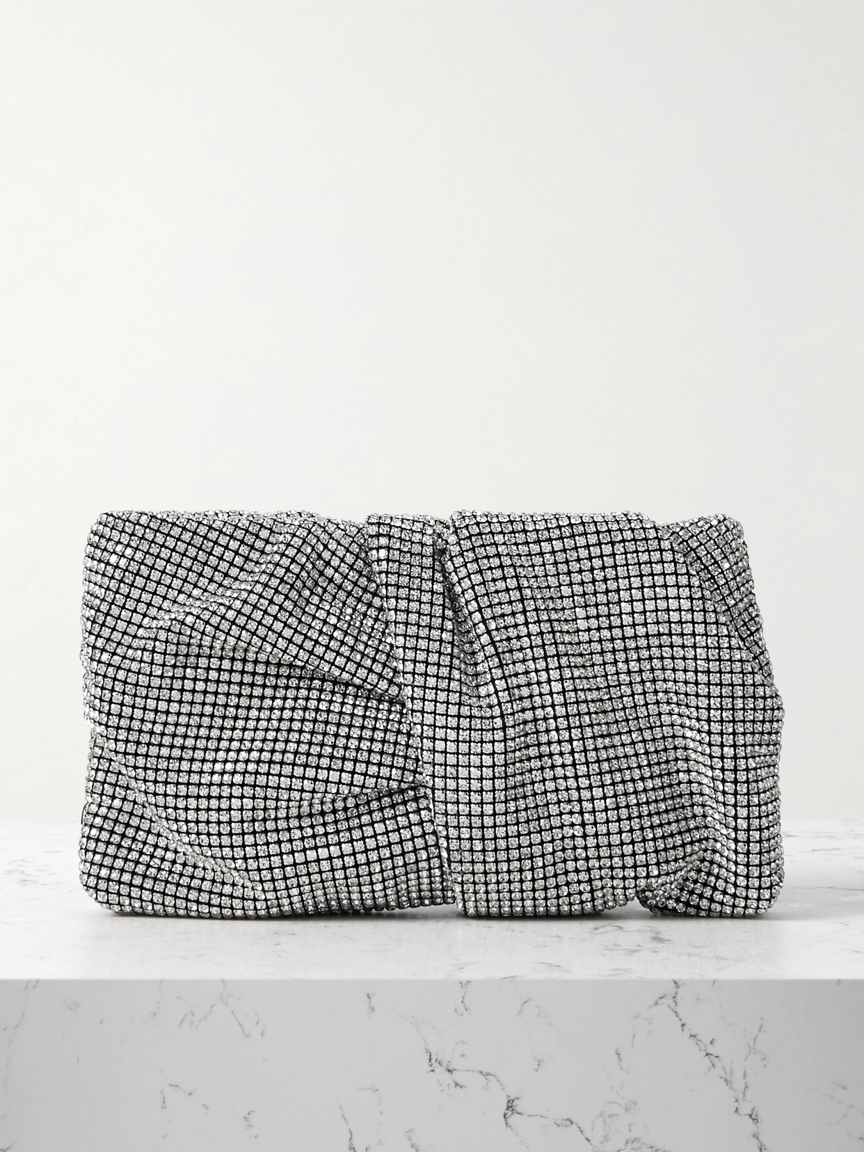 Jimmy Choo Bonny Gathered Crystal-embellished Mesh Clutch In Silver