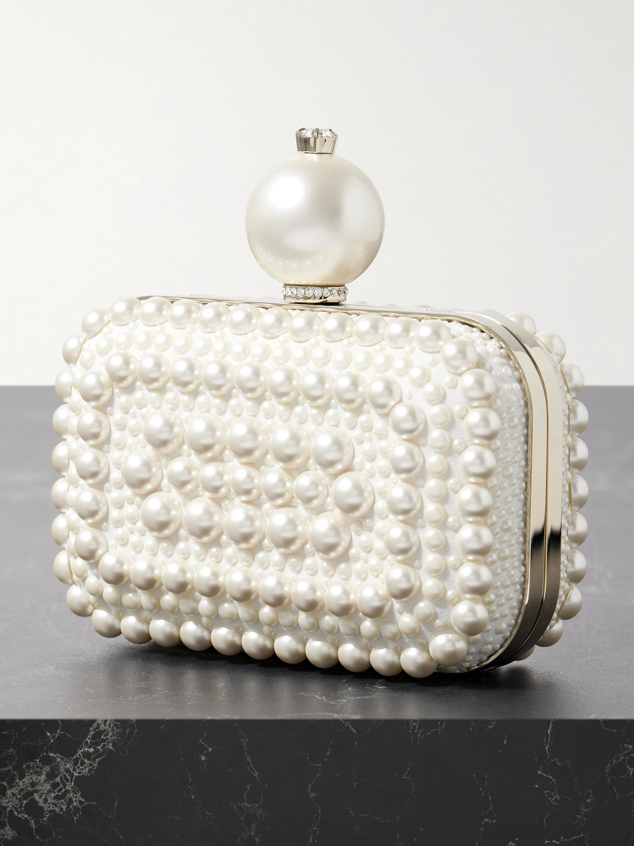 Shop Jimmy Choo Cloud Micro Embellished Satin Clutch In White