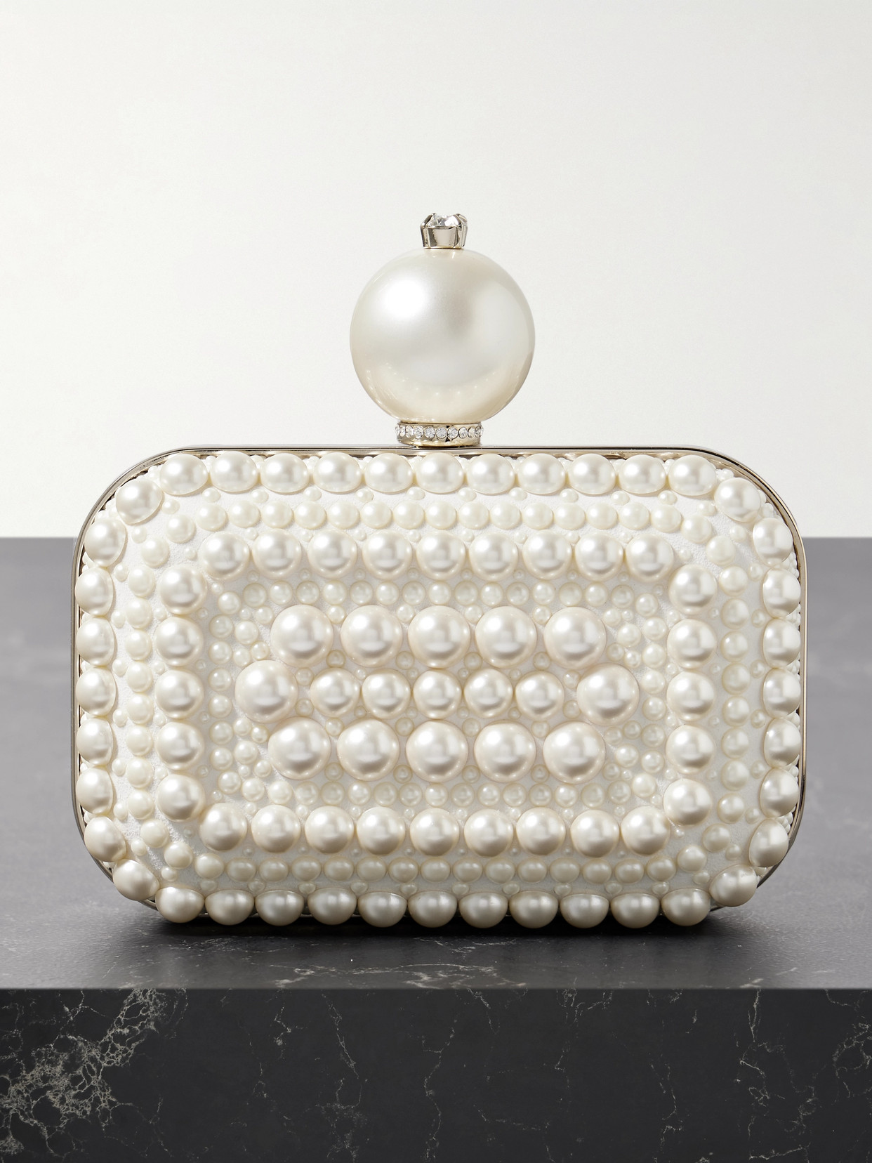 Jimmy Choo Micro Cloud Pearl-embellished Clutch Bag In White