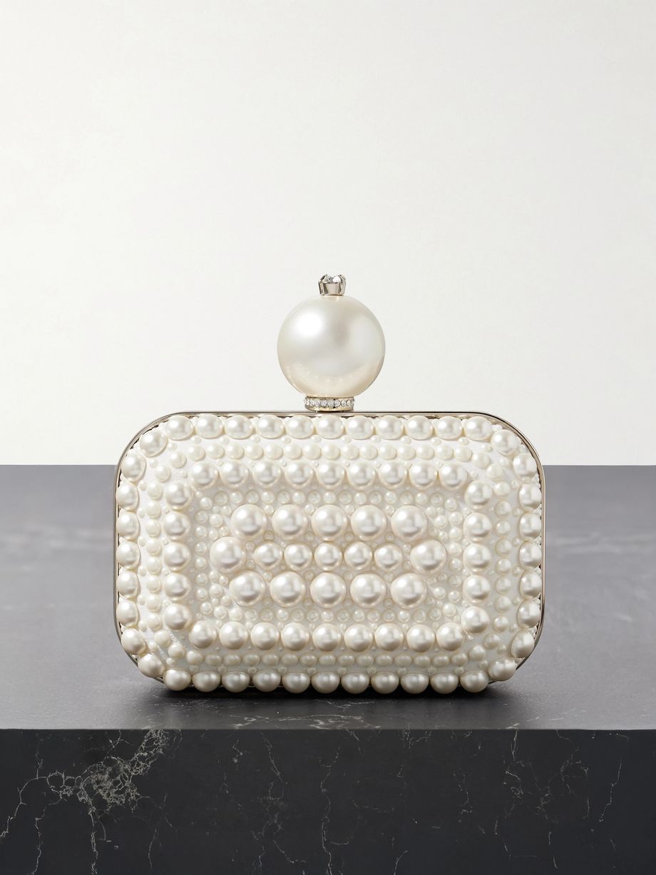 Cloud micro embellished satin clutch
