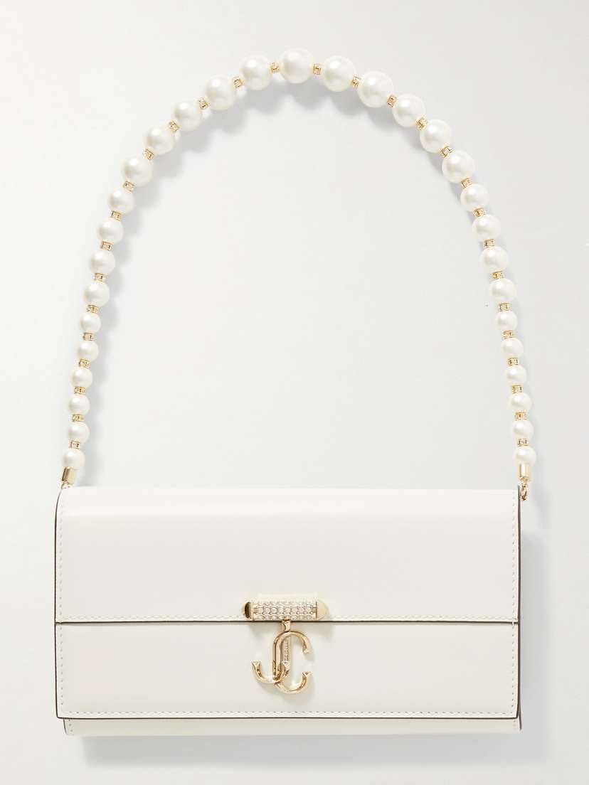 Jimmy Choo Avenue Faux Pearl And Crystal-embellished Leather Clutch