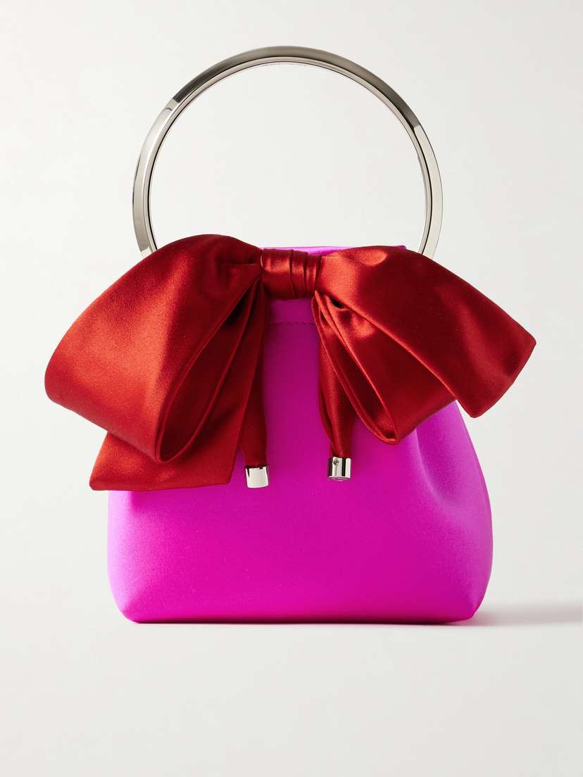 Jimmy Choo Bon Bon Bow-embellished Two-tone Satin Bucket Bag
