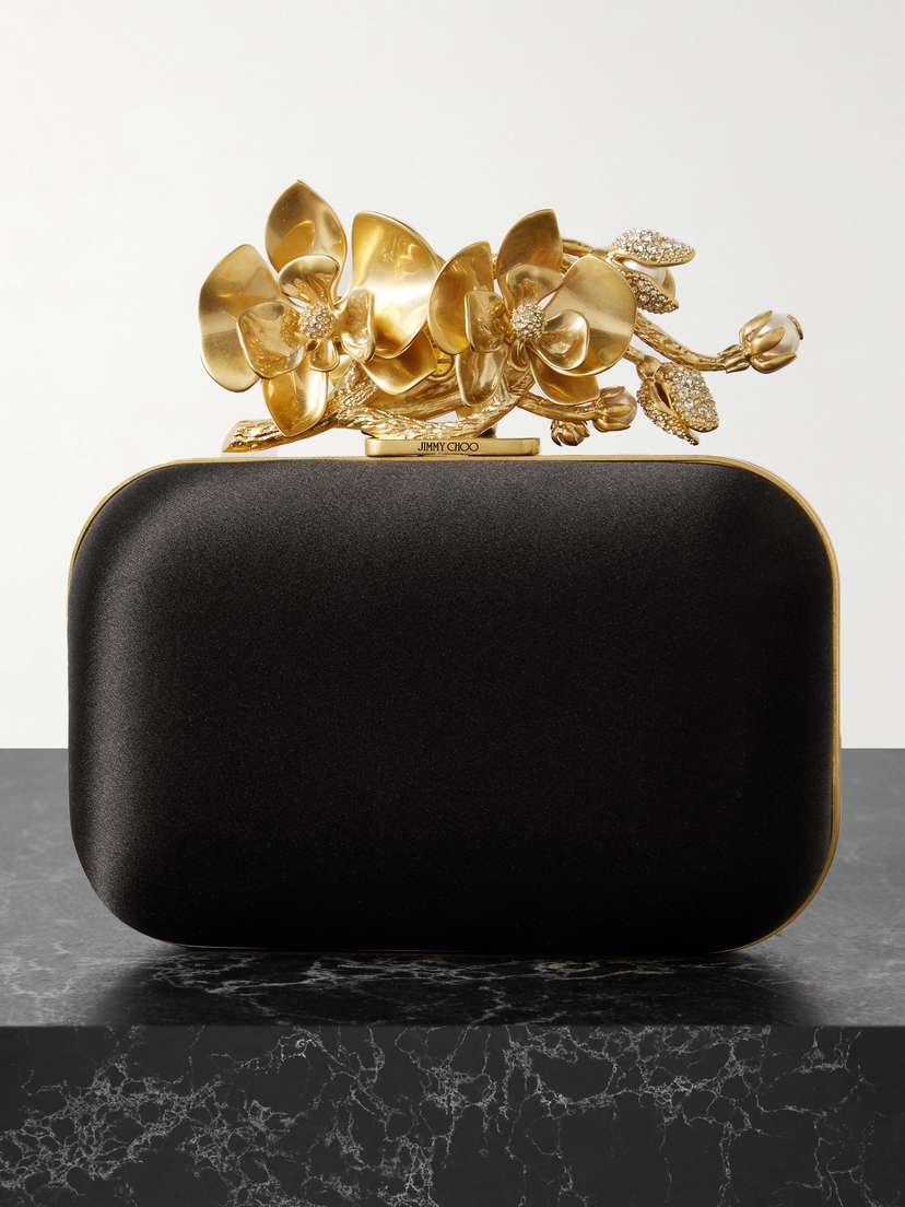Jimmy Choo Cloud Satin And Embellished Gold-tone Clutch