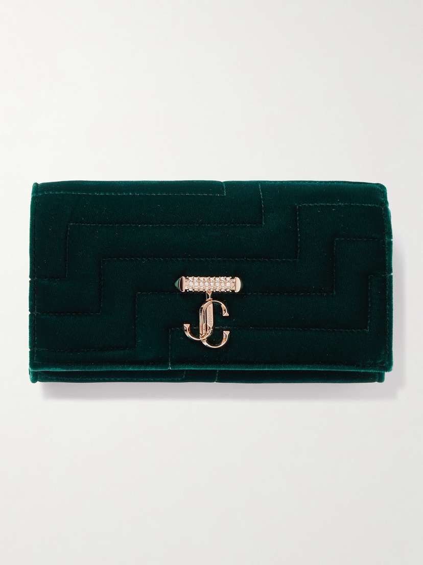 Jimmy Choo Avenue Embellished Quilted Velvet Clutch