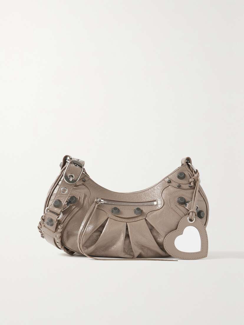 Balenciaga Le Cagole Small Studded Crinkled-leather Shoulder Bag