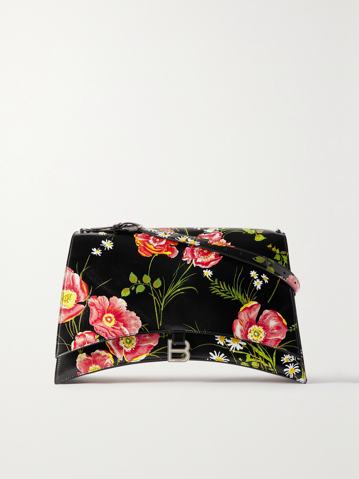 Balenciaga - Crush Floral-print Patent-leather Shoulder Bag - Black