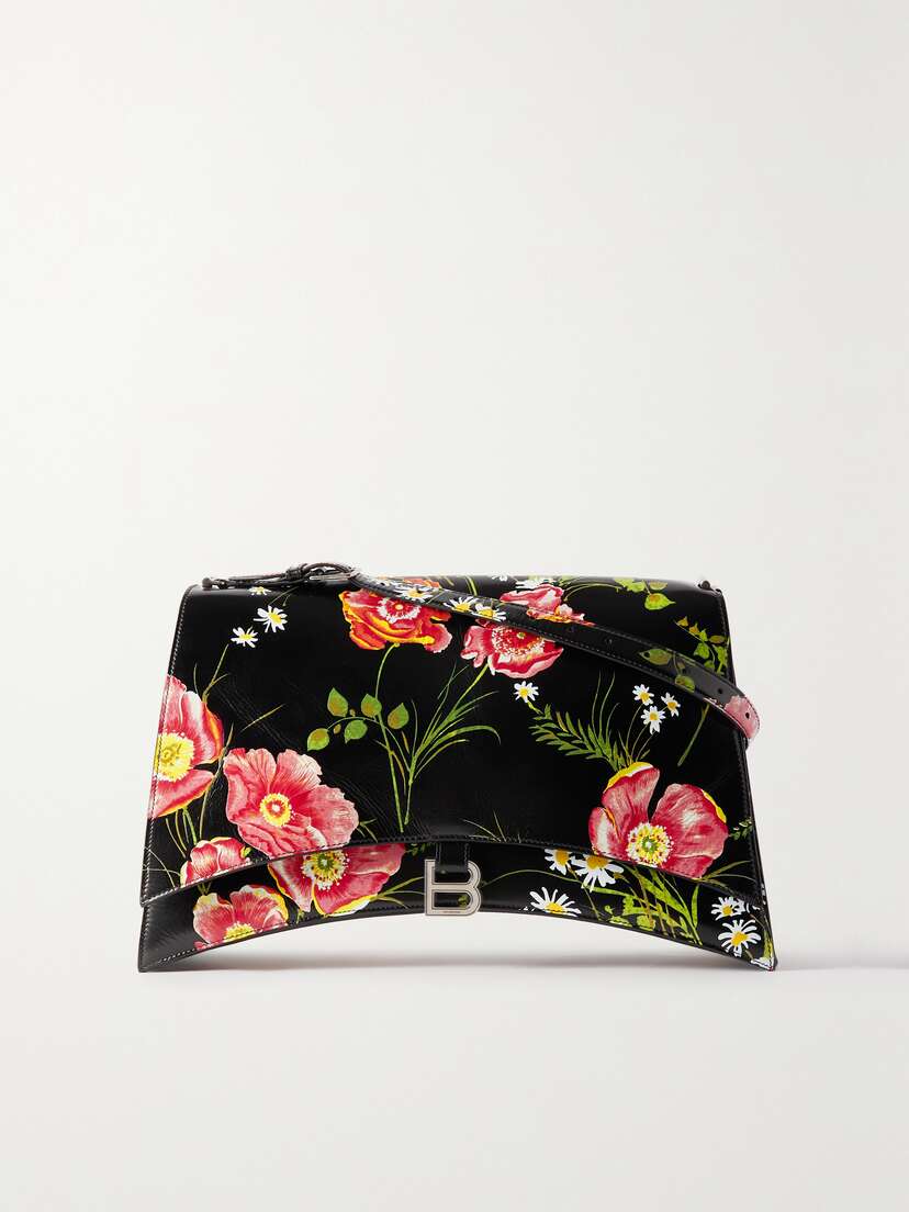 Balenciaga Crush Floral-print Patent-leather Shoulder Bag