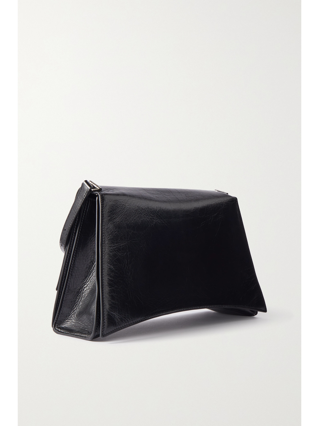Balenciaga Crush Medium Crinkled-leather Shoulder Bag In Black