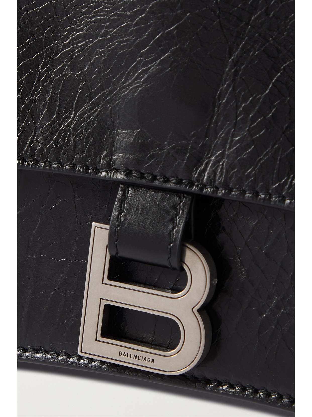 Balenciaga Crush Medium Crinkled-leather Shoulder Bag In Black