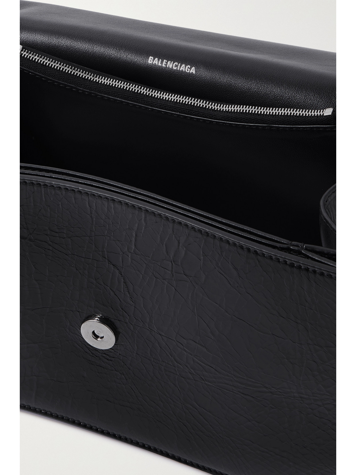 Balenciaga Crush Medium Crinkled-leather Shoulder Bag In Black