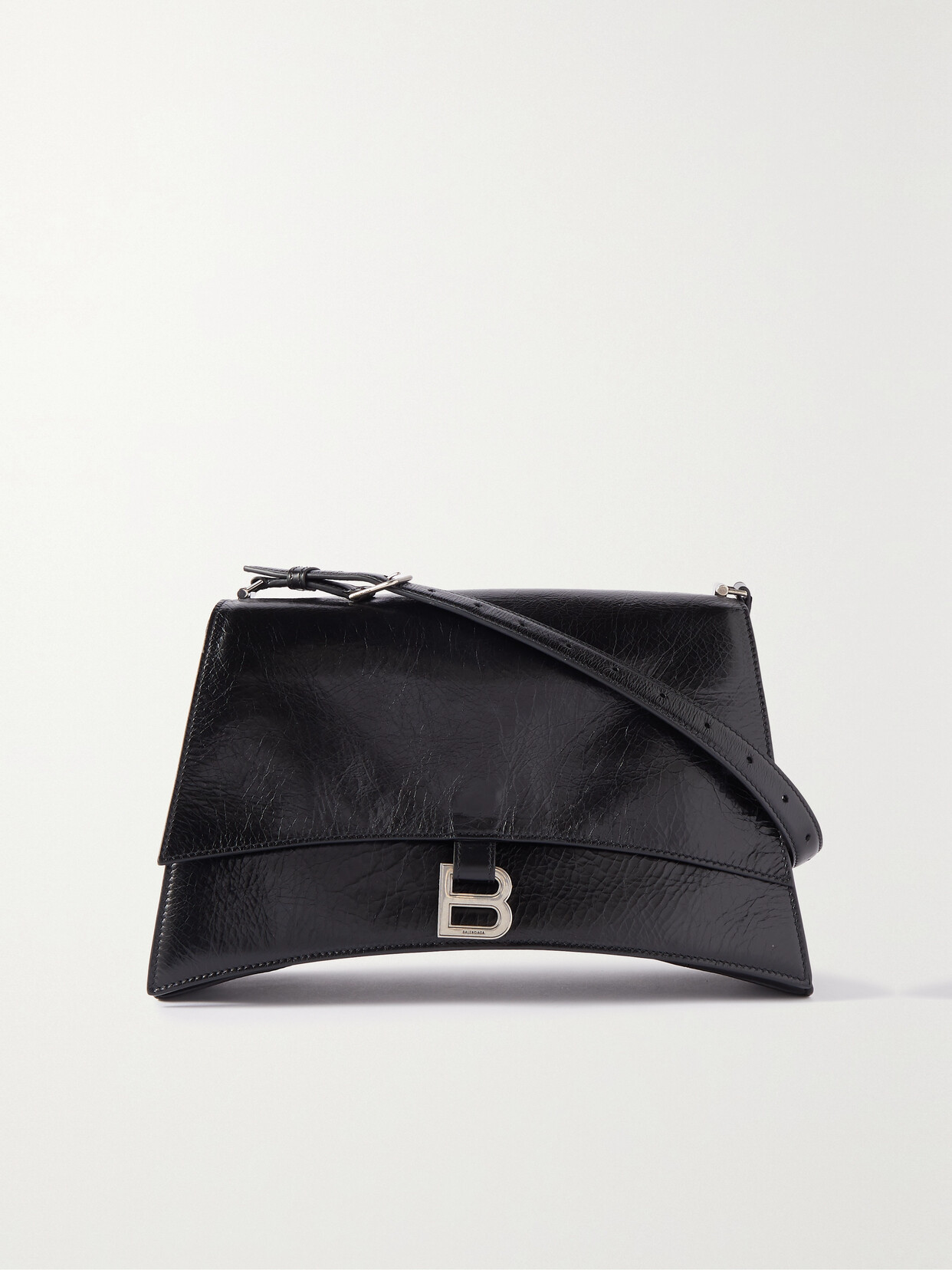 Balenciaga Crush Medium Crinkled-leather Shoulder Bag In Black