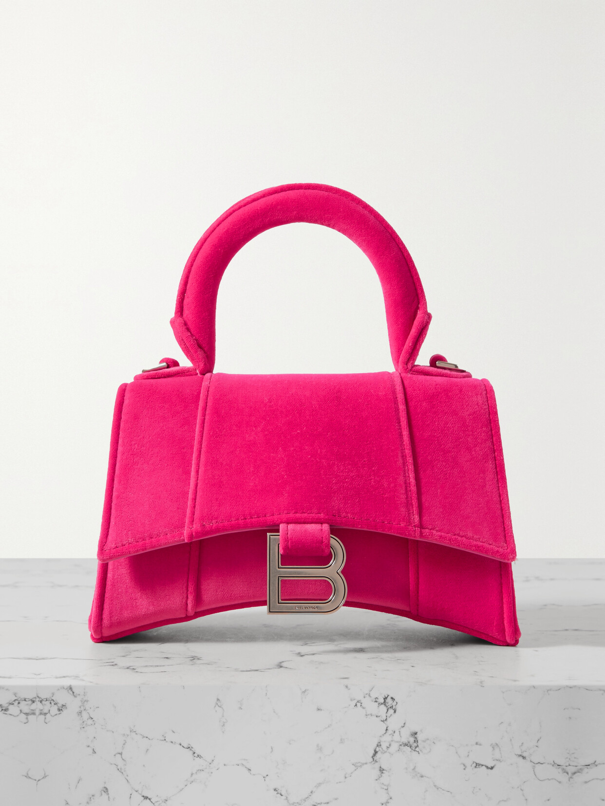 Shop Balenciaga Hourglass Xs Velvet Tote In Pink