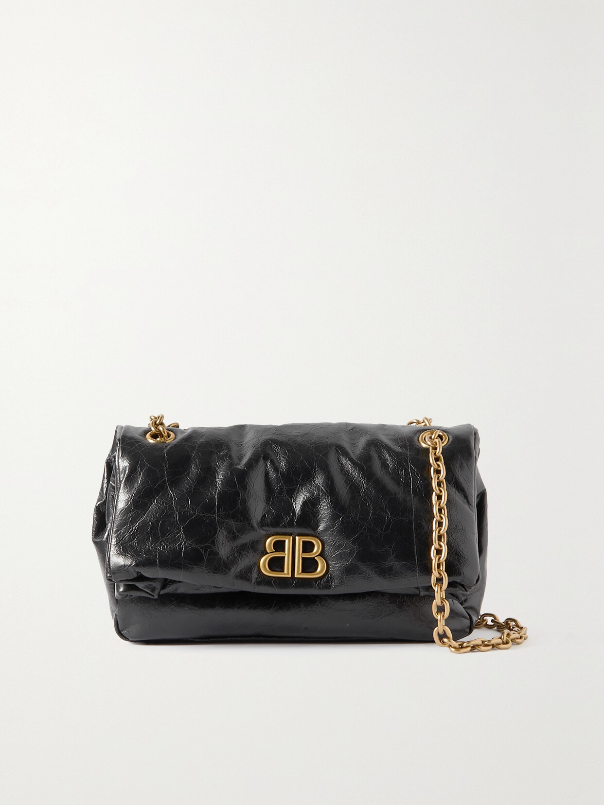 Balenciaga Monaco Crinkled-leather Shoulder Bag In Black