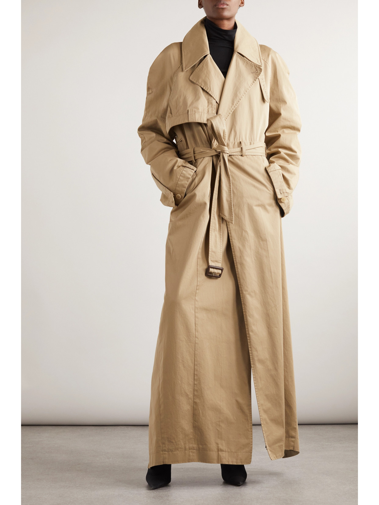 Oversized Asymmetric Cotton-Twill Trench Coat