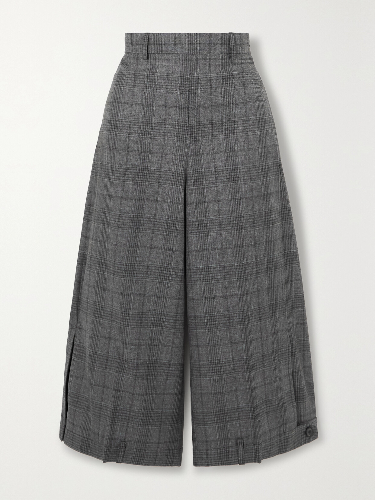 Balenciaga Pleated Checked Wool Wide-leg Shorts In Grey