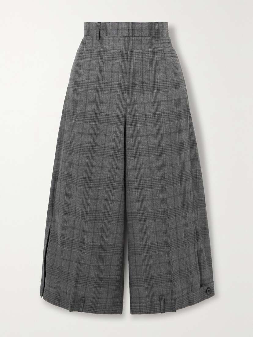 Balenciaga Pleated Checked Wool Wide-leg Shorts