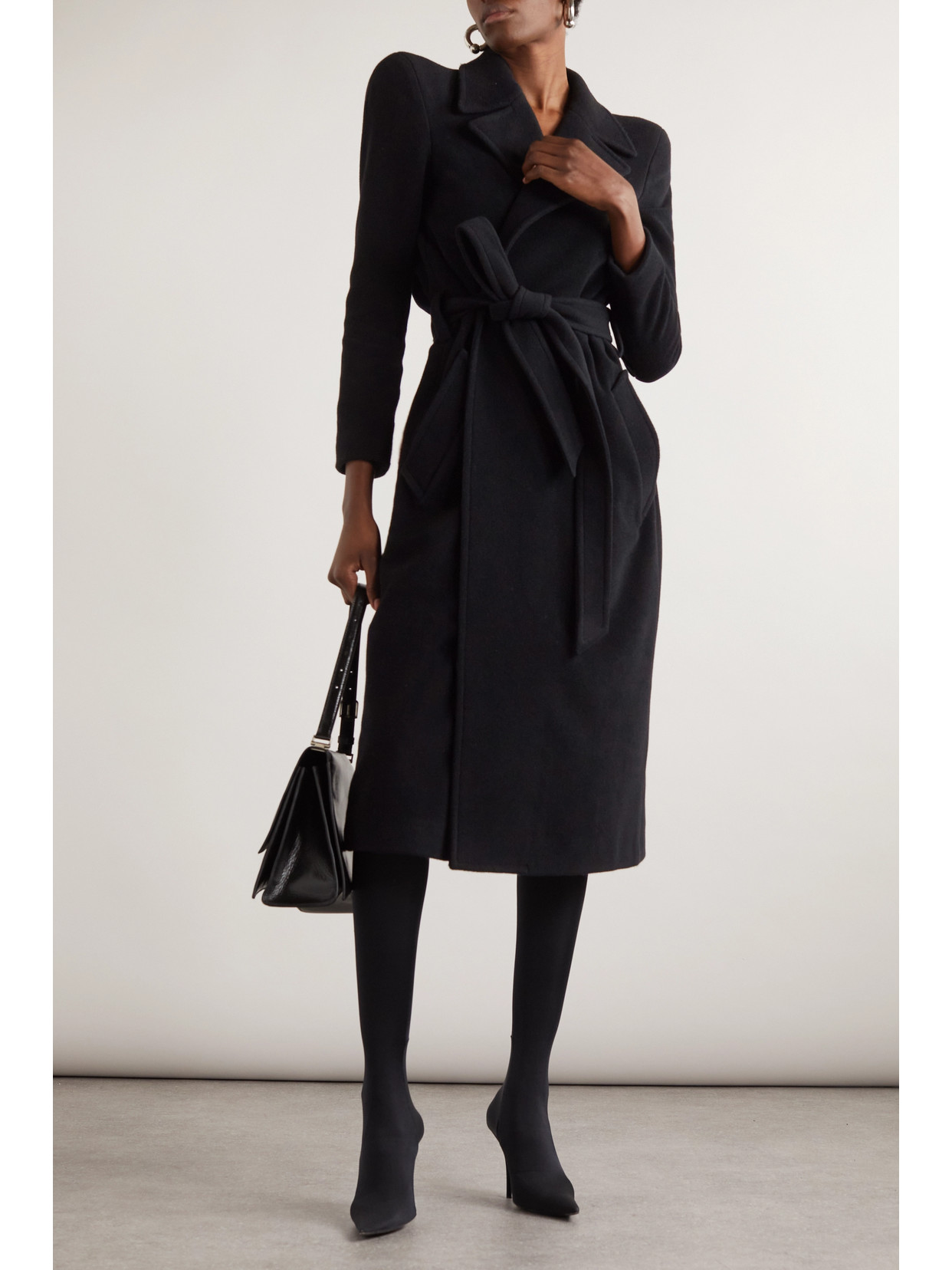 Shop Balenciaga Belted Cashmere-blend Coat In Black