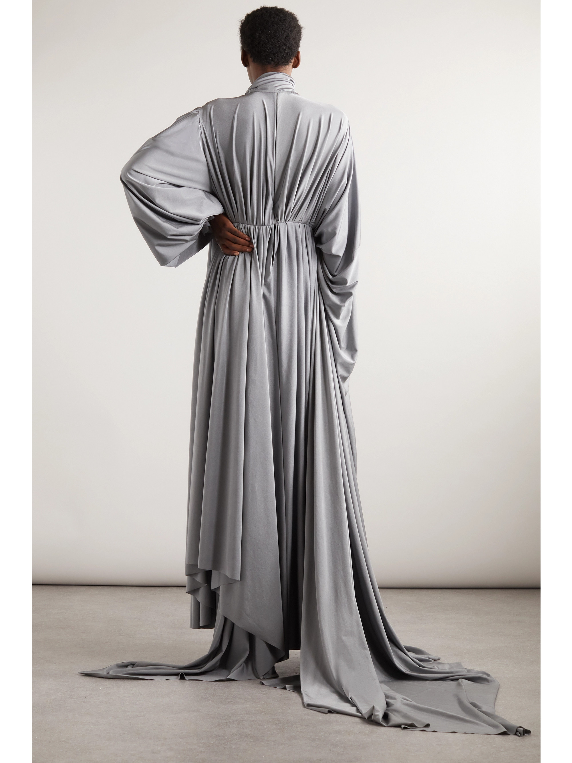 Balenciaga Asymmetric ruched stretch-satin maxi dress