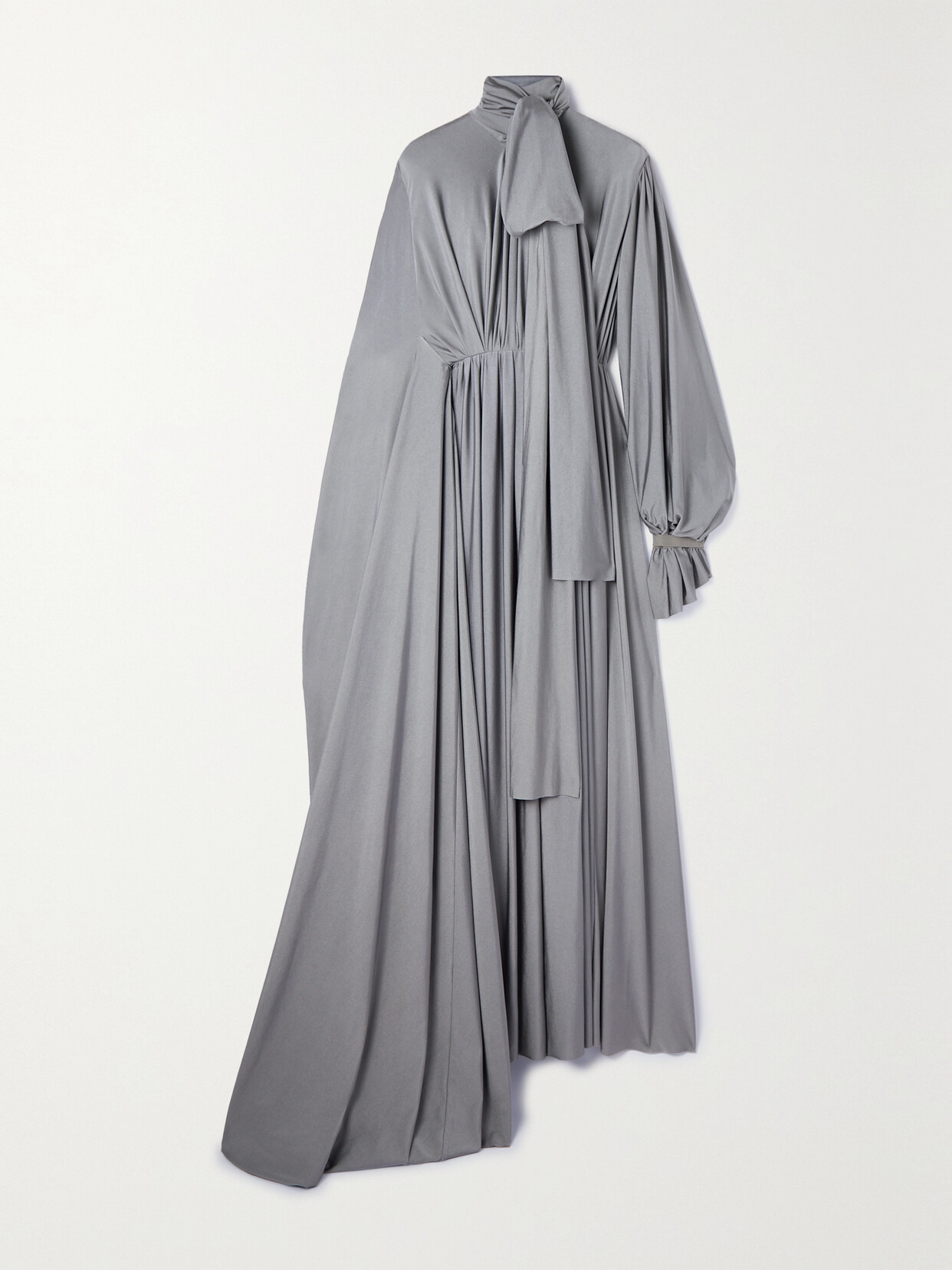 Balenciaga Asymmetric Ruched Stretch-satin Maxi Dress In Gray