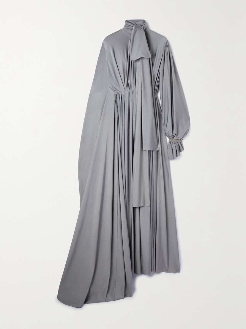 Balenciaga Asymmetric Ruched Stretch-satin Maxi Dress